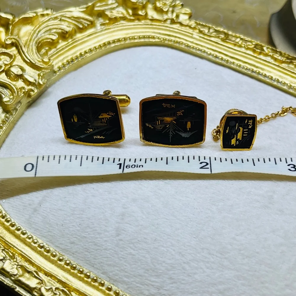 Men's Unbranded Cufflinks & Tie Tack Set Black‎ Gold